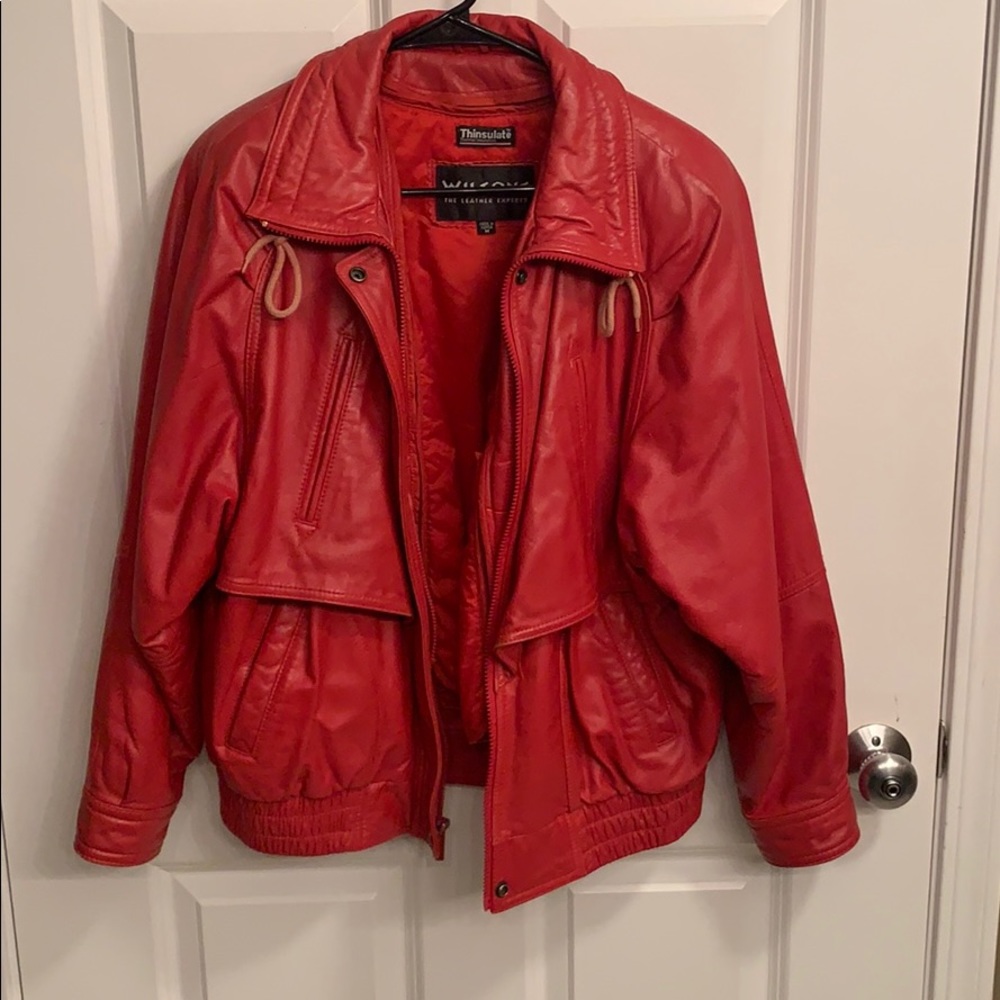 Genuine red leather women’s coat
